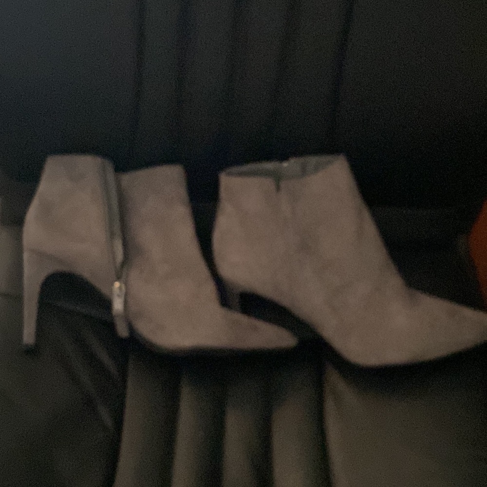 Sam&Libby Heeled Booties in Grey Vegan Faux Suede